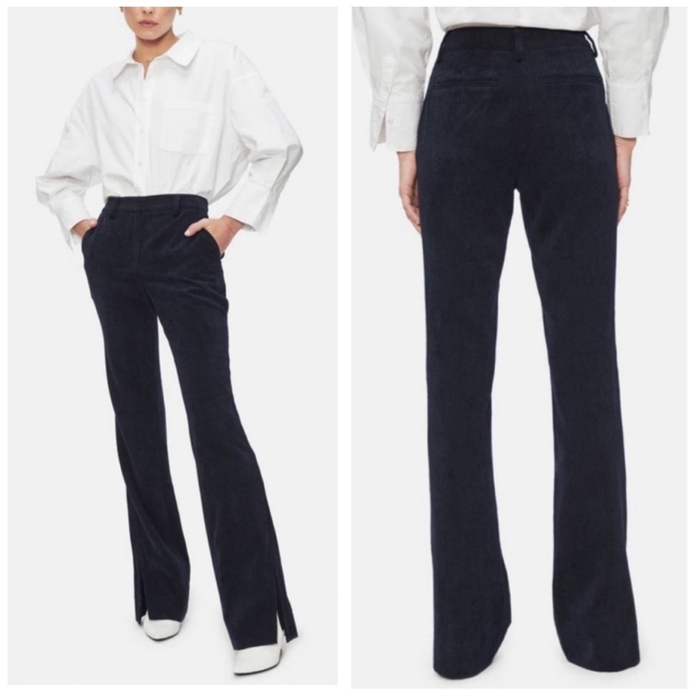 Anine Bing Jocelyn Corduroy Slit Hem Pants in Navy Blue